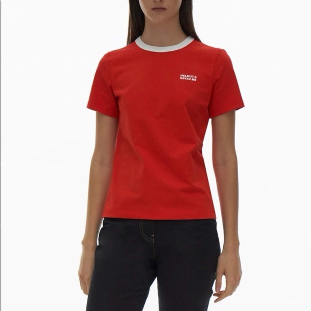 Helmut Lang Lifeguard Graphic Tee Red Cotton Ringer T-Shirt XXS